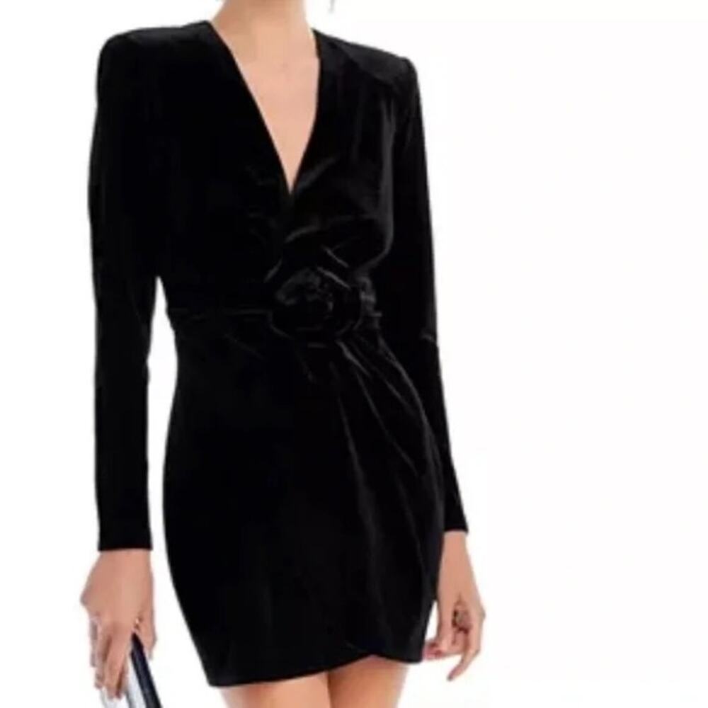 AQUA Black Velvet Rosette Bodycon Dress, M